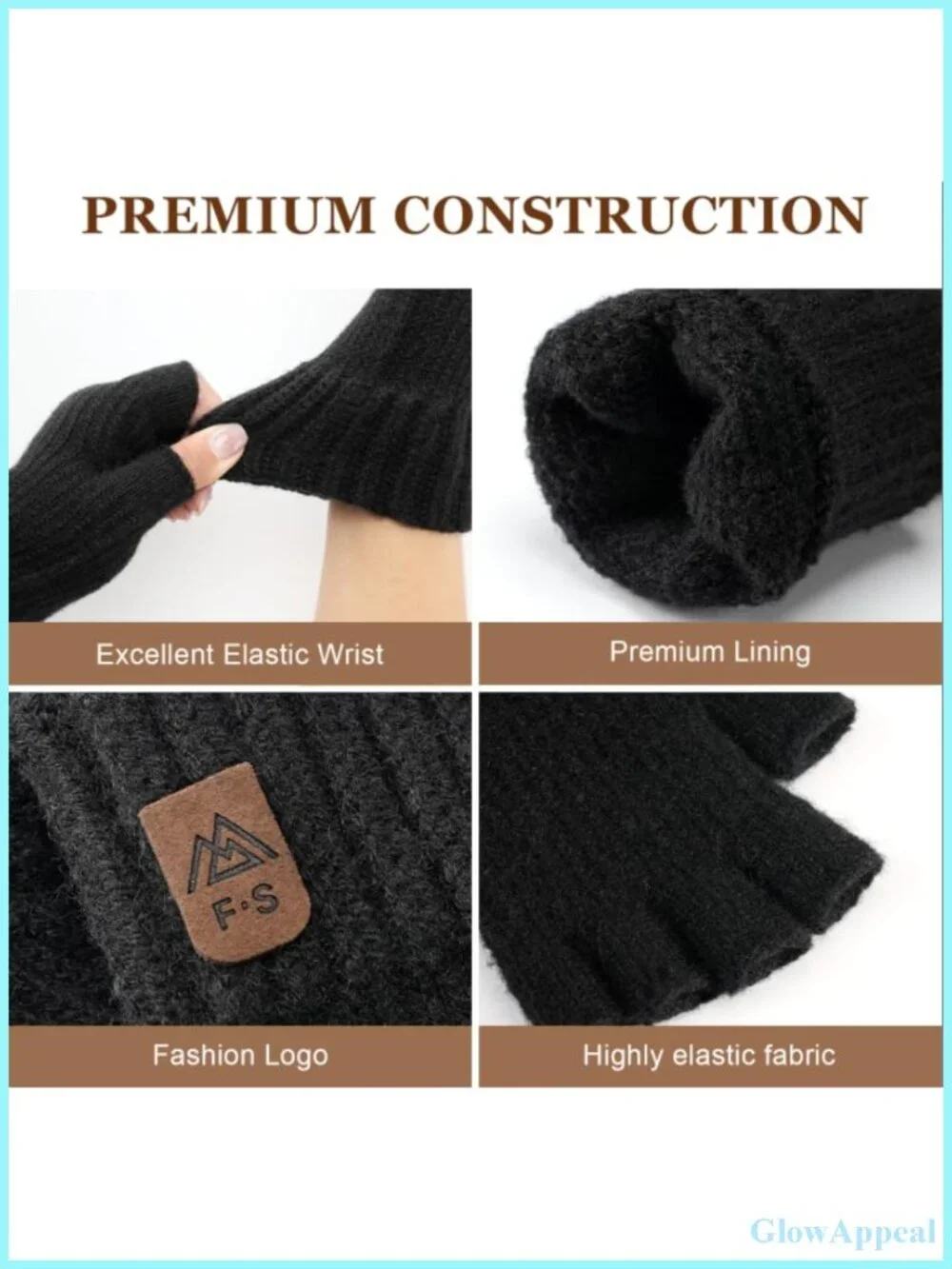 Fingerless Gloves for Women Men - 2 Pairs Warm Knit Winter Gloves with Elastic